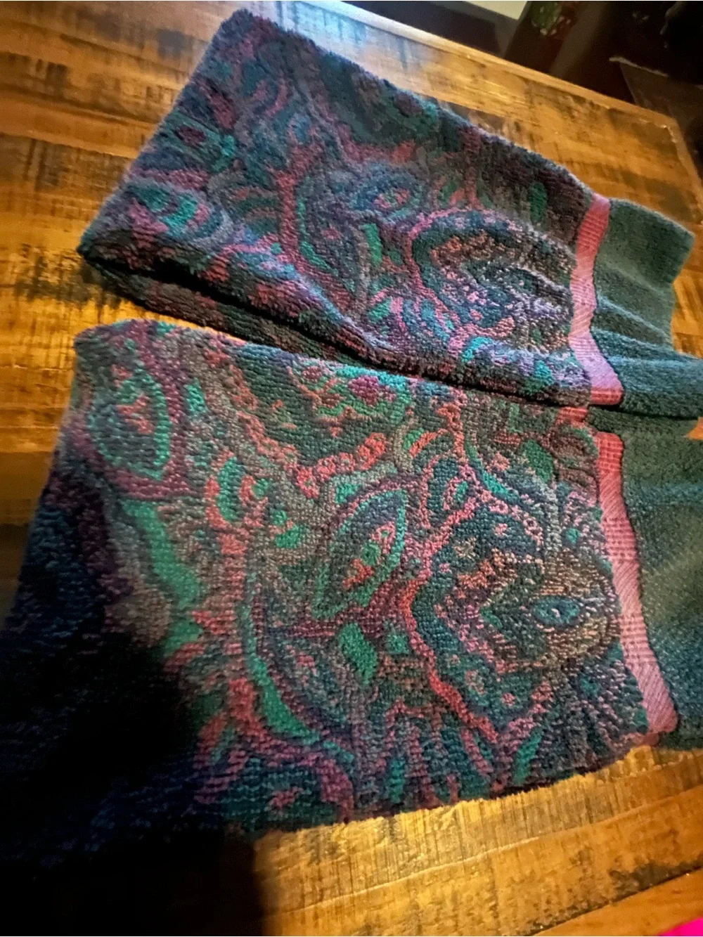 Vintage Fieldcrest Paisley hand towel   in Teal & Plum